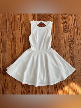 Lulu's White Textured Backless Fit-and-Flare Dress